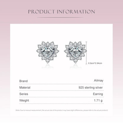 Ailmay Romantic Heart Clear Zircon Earrings Real 925 Sterling Silver For Women Classic Luxury Wedding Accessories Jewelry GIFT