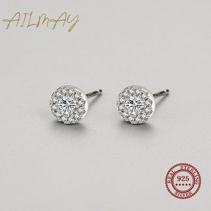 Ailmay Genuine 925 Sterling Silver Sun Flower Dazzling Cubic Zirconia Earrings For Women Classic Wedding Statement Jewelry