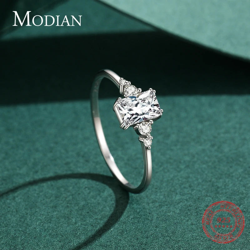 Modian Rectangle Dazzling Ring Solid 925 Sterling Silver Clear Cubic Zirconia Finger Rings For Women Wedding Fine Jewelry Anel