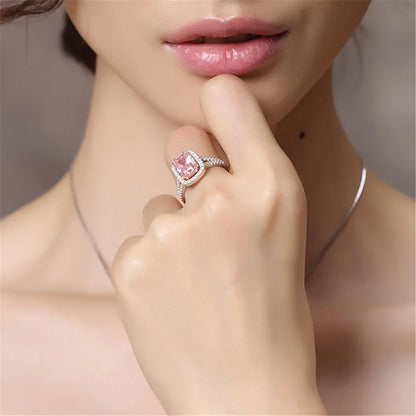 Charms Pink Quartz Wedding Rings Women's 925 Sterling Silver Jewelry Ring Romantic Gemstone Engagement Anniversary Party Gifts