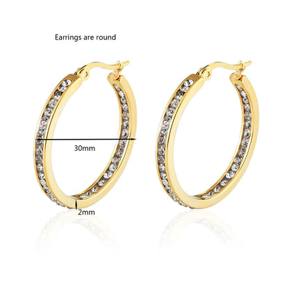 Hot Sale Inlay Zircon Half A Circle Hoop Earrings For Women Titanium Steel Gold Color Woman Crystal Earrings Jewelry Gift