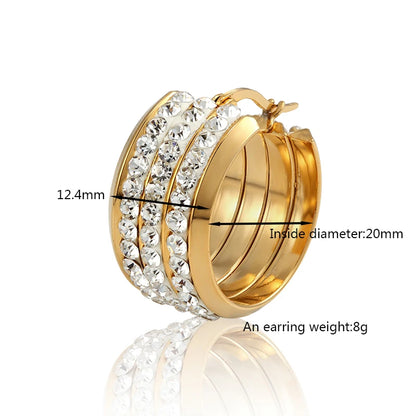 New Selling 3 Rows Crystal Hoop Earrings For Women Stainless Steel Beautiful Gold And Silver Color Earrings Jewelry Wholesale