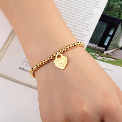 New Fashion Women Party Jewelry Lover Heart Pendant Rose Gold Color Stainless Steel Bracelet Bead Chain Woman Bracelets Bangles