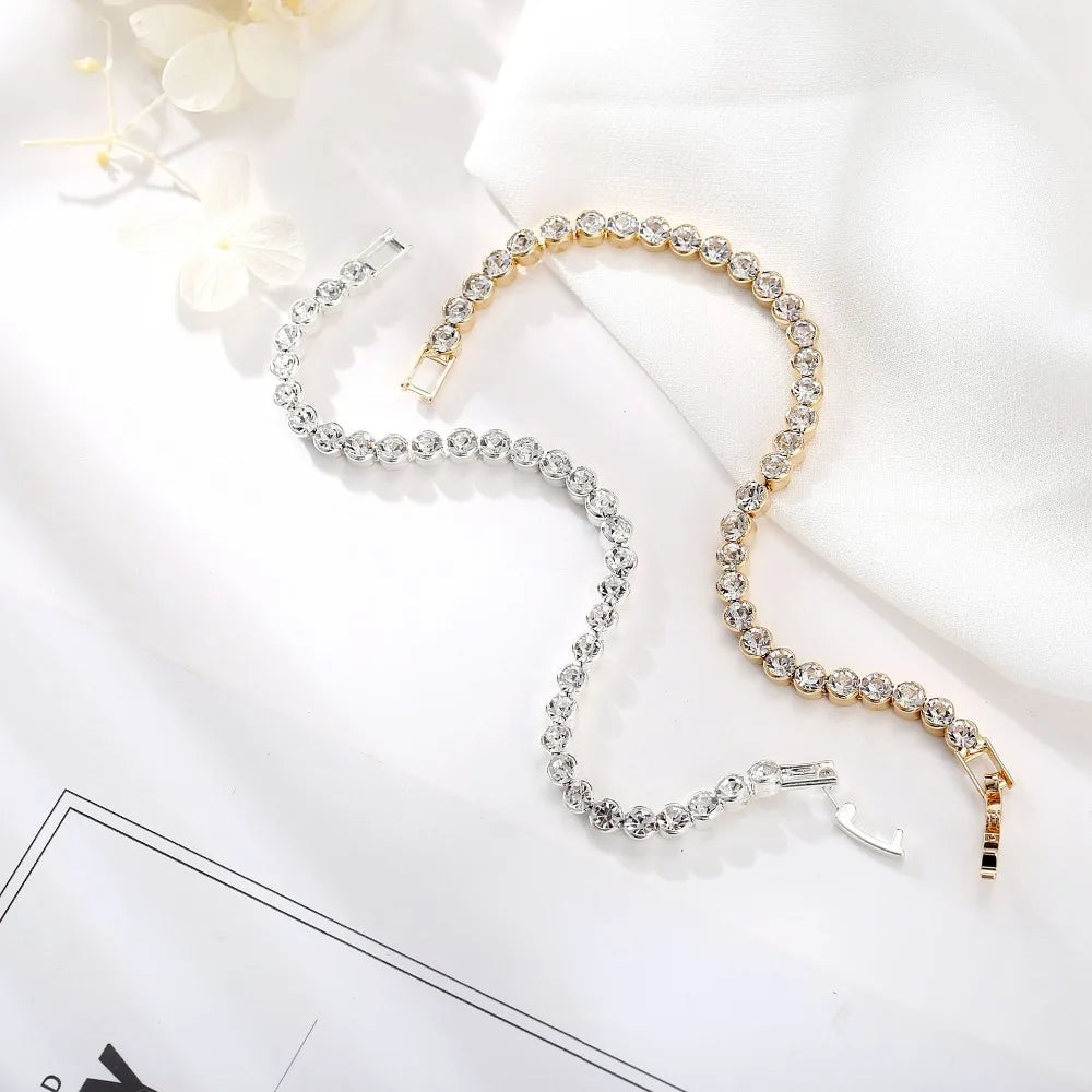 DIEZI Korean Luxury Crystal Bracelet For Women Wedding Gift Gold Silver Color Metal Roman Chain Bracelets Bangles Jewelry