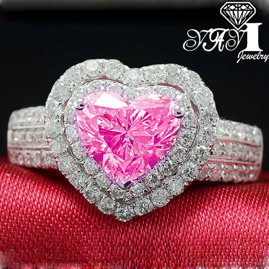 YaYI Fashion Women Jewelry Pink Gemstone Zircon CZ Silver Color Engagement Wedding Woman Rings Gift Drop Ship Rings