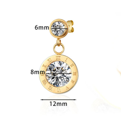 Fashion Brand Jewelry Top Quality Cute Zircon Drop Earrings Titanium Steel Roman Numerals Earrings For Women Best Valentine Gift