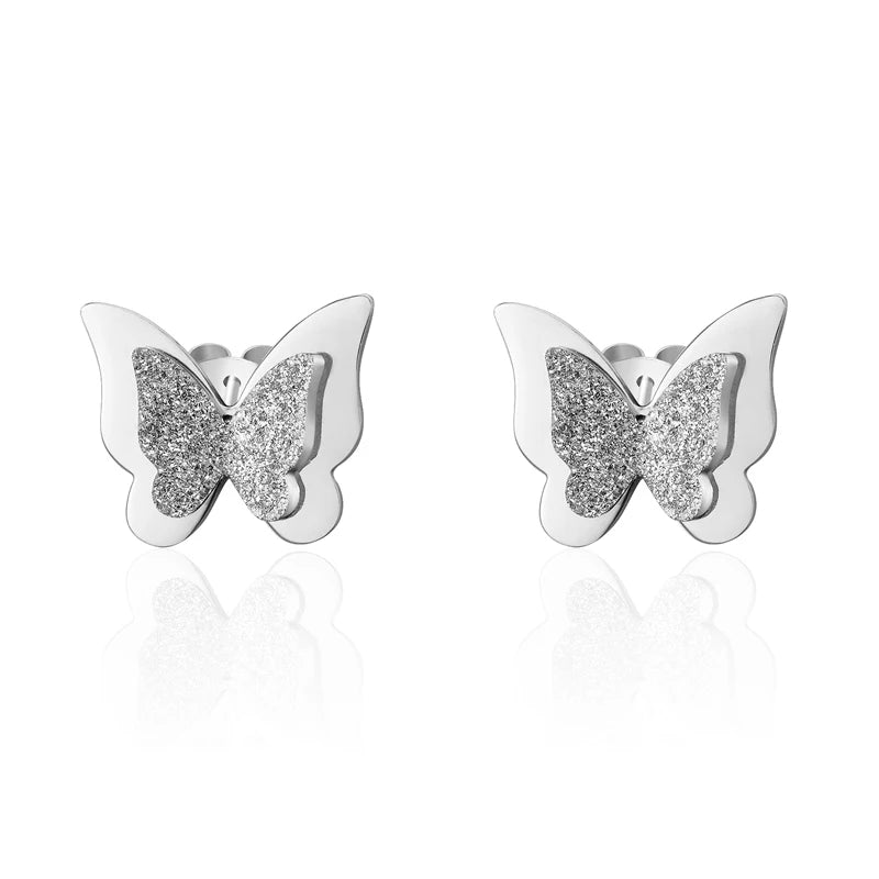 Classic Brand Jewelry A Pair Frosted Butterfly Stud Earrings Gold Color Stainless Steel Earrings for Women Best Jewelry Gift