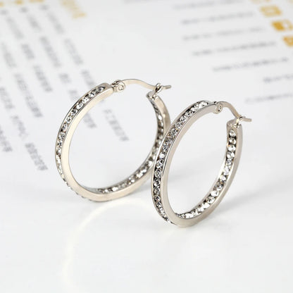 Hot Sale Inlay Zircon Half A Circle Hoop Earrings For Women Titanium Steel Gold Color Woman Crystal Earrings Jewelry Gift