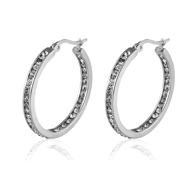 Hot Sale Inlay Zircon Half A Circle Hoop Earrings For Women Titanium Steel Gold Color Woman Crystal Earrings Jewelry Gift