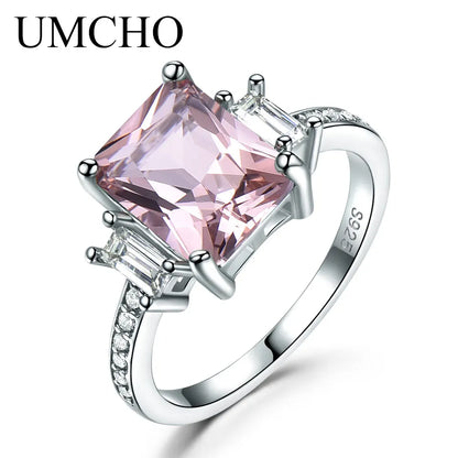 UMCHO Created Nano Morganite Jewelry Real 925 Sterling Silver Jewelry Pink Gemstone Rings For Women Gifts Fine Jewelry