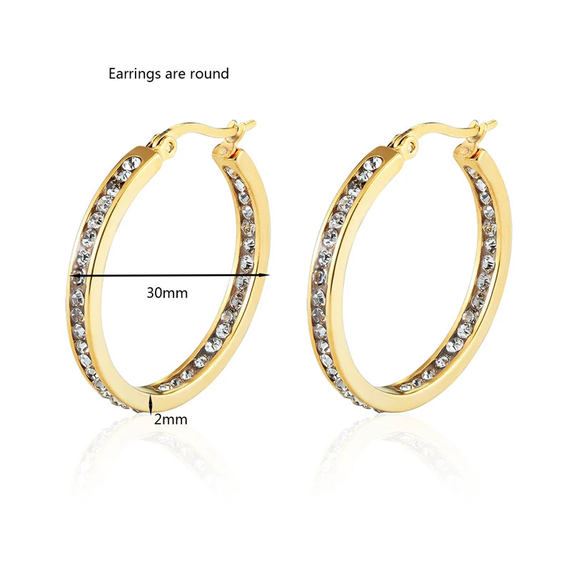 Hot Sale Inlay Zircon Half A Circle Hoop Earrings For Women Titanium Steel Gold Color Woman Crystal Earrings Jewelry Gift