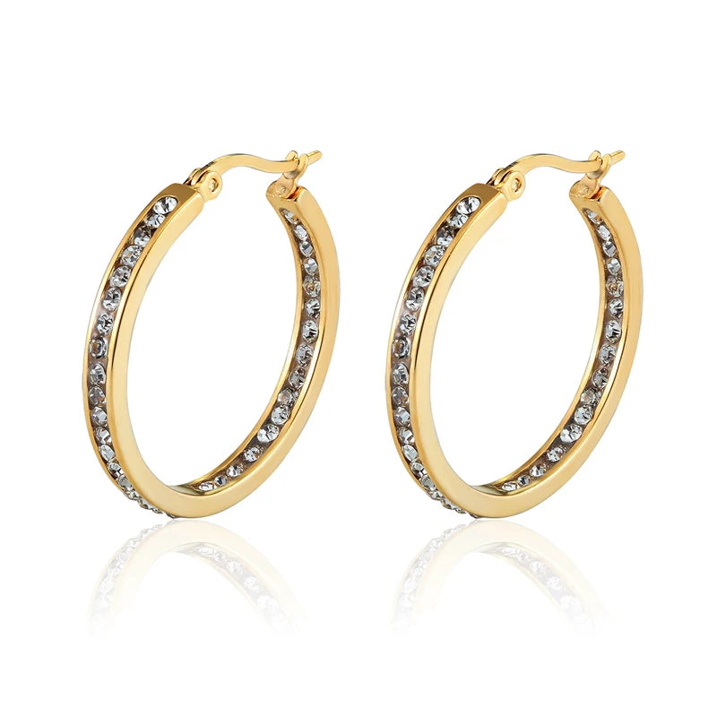 Hot Sale Inlay Zircon Half A Circle Hoop Earrings For Women Titanium Steel Gold Color Woman Crystal Earrings Jewelry Gift