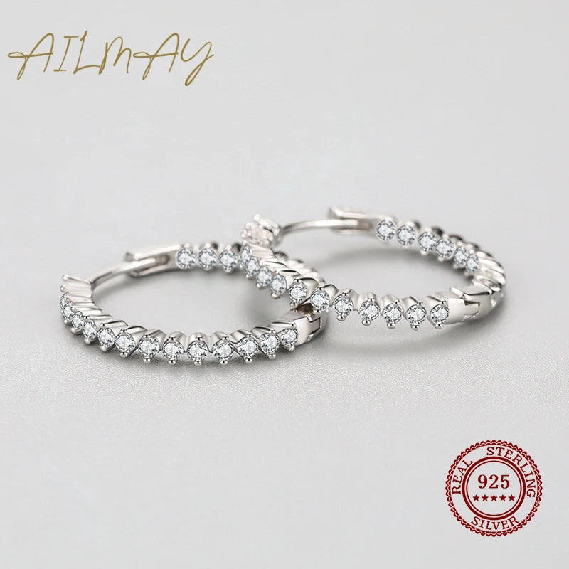 Ailmay Top Quality Real 925 Sterling Silver Fashion Luxury Full Of CZ Earrings For Women Classic Romantic Wedding Jewelry Gift