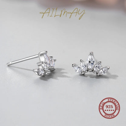 Ailmay Hot Sale New 100% Sterling Silver 925 Sparkling Clear Zircon Crown Exquisite Earring For Women Statement Jewelry Gift