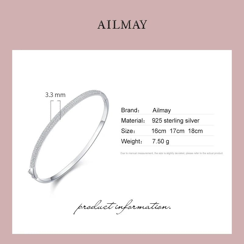 Ailmay Genuine 925 Sterling Silver Fashion Dazzling Clear Zircon Bracelets Crystal Wedding Lady Classic Romantic Jewelry