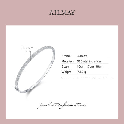 Ailmay Genuine 925 Sterling Silver Fashion Dazzling Clear Zircon Bracelets Crystal Wedding Lady Classic Romantic Jewelry