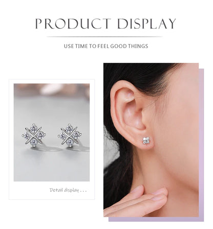 Ailmay 100% 925 Sterling Silver Exquisite Clear CZ Flower Stud Earrings For Women Simple Design Fine Hypoallergenic Jewelry