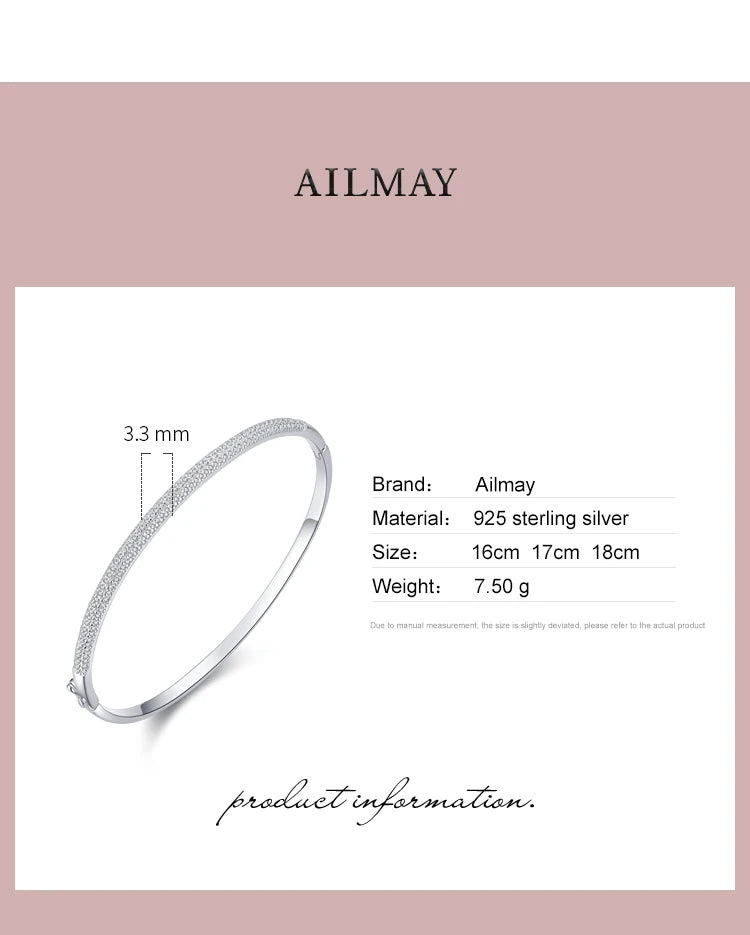 Ailmay Genuine 925 Sterling Silver Fashion Dazzling Clear Zircon Bracelets Crystal Wedding Lady Classic Romantic Jewelry