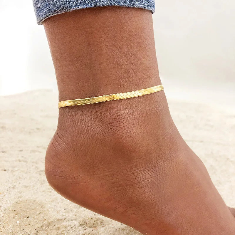 Anti Allergy Stainless Steel Women Snake Chain Anklets, Summer Ocean Beach Ankle Foot Leg Bracelet, Mother Daughter Gift Jewelry