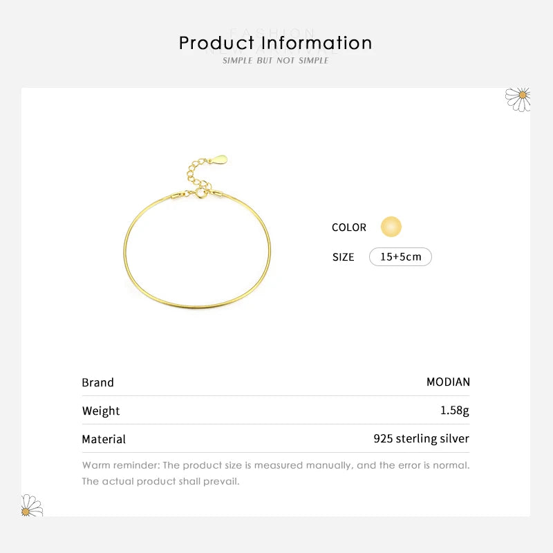 Modian Solid 925 Sterling Silver Simple Charm Snake Chain Bracelet Trendy Gold Color Bracelets For Women Party Fine Jewelry Gift