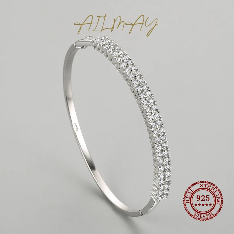 Ailmay Solid 925 Sterling Silver Classic Luxury Full Cubic Zirconia Bracelets For Women Girls Anti-allergy Fine Jewelry Gifts