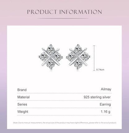 Ailmay 100% 925 Sterling Silver Exquisite Clear CZ Flower Stud Earrings For Women Simple Design Fine Hypoallergenic Jewelry