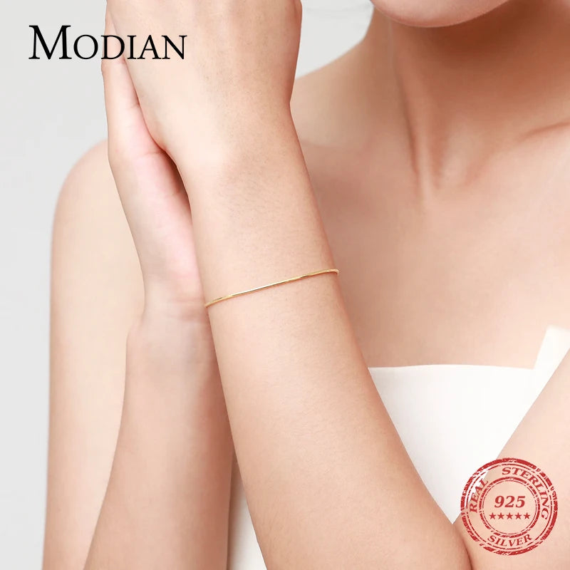 Modian Solid 925 Sterling Silver Simple Charm Snake Chain Bracelet Trendy Gold Color Bracelets For Women Party Fine Jewelry Gift