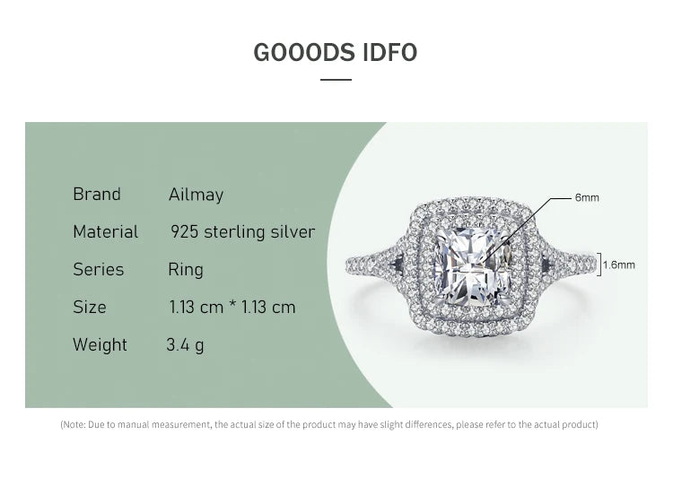 Ailmay New Arrival Trendy 925 Sterling Silver Luxury Square Cubic Zirconia Rings For Women Wedding Engagement Fine Jewelry Gift