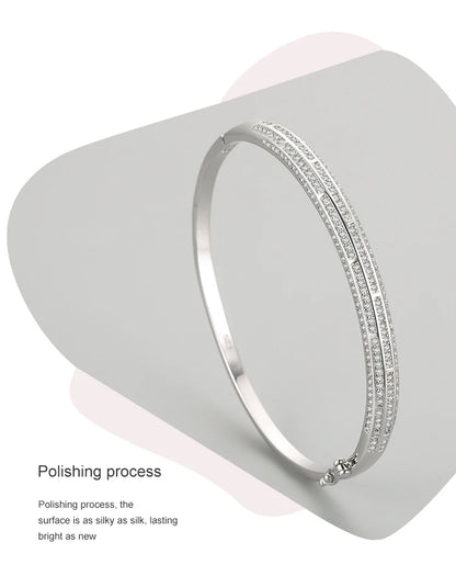 Ailmay Genuine 925 Sterling Silver Classic  Luxury Round Clear CZ Bracelets For Women Classic Luxury Wedding Accessories Jewelry