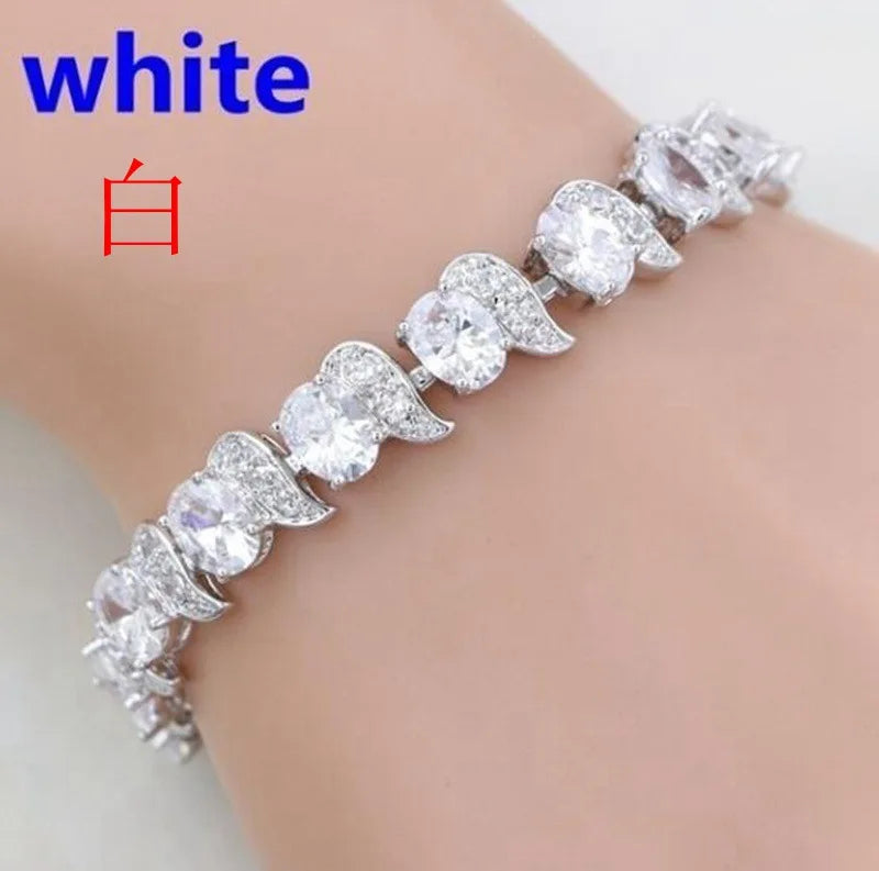 Exquisite Blue Pink Natural Crystal Zircon Trim Ladies Bracelet Fashion Versatile Casual Party Trend Jewelry Charm Bracelet