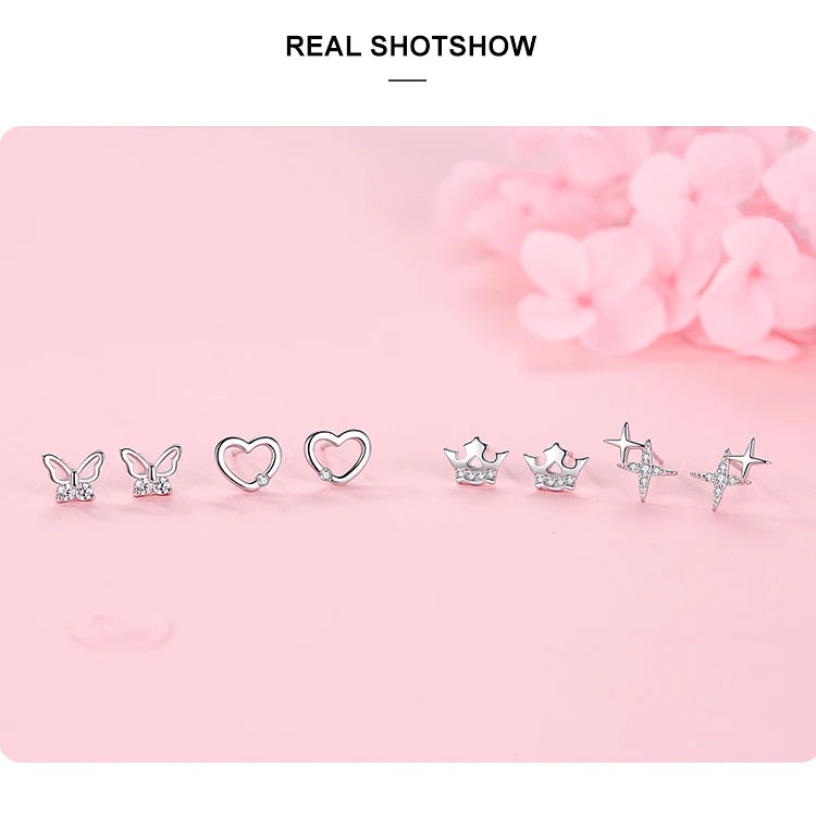 Ailmay Fashion 925 Sterling Silver Charm Sparkling Zircon Little Star  Earrings For Women Girls Party Accessories Jewelry