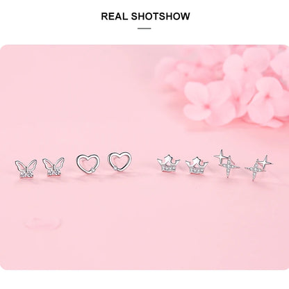 Ailmay Fashion 925 Sterling Silver Charm Sparkling Zircon Little Star  Earrings For Women Girls Party Accessories Jewelry