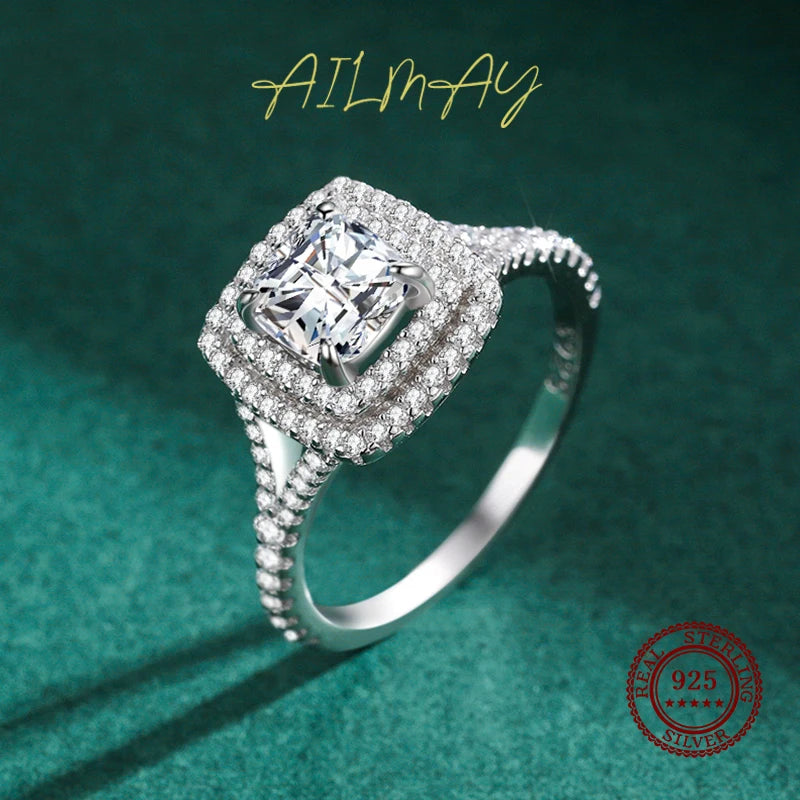 Ailmay New Arrival Trendy 925 Sterling Silver Luxury Square Cubic Zirconia Rings For Women Wedding Engagement Fine Jewelry Gift