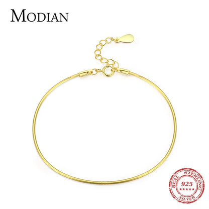 Modian Solid 925 Sterling Silver Simple Charm Snake Chain Bracelet Trendy Gold Color Bracelets For Women Party Fine Jewelry Gift