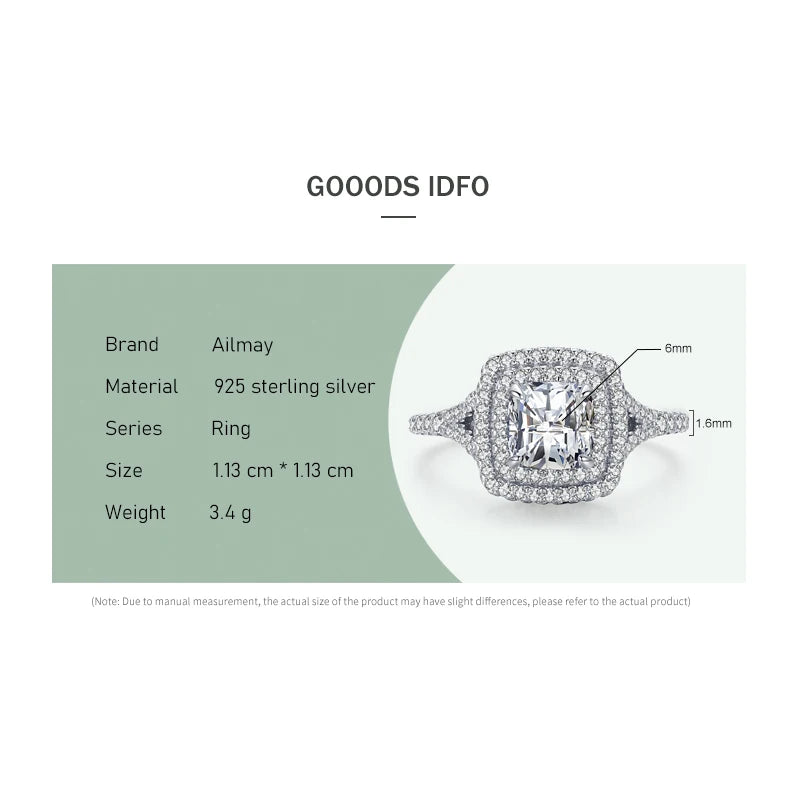 Ailmay New Arrival Trendy 925 Sterling Silver Luxury Square Cubic Zirconia Rings For Women Wedding Engagement Fine Jewelry Gift