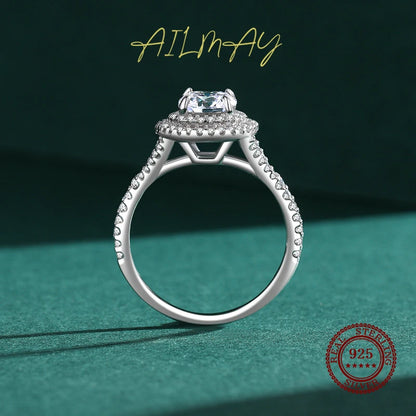 Ailmay Fashion Luxury 925 Sterling Silver Sparkling 5A Zirconia Round Rings For Women Charm Classic Wedding Statement Jewelry