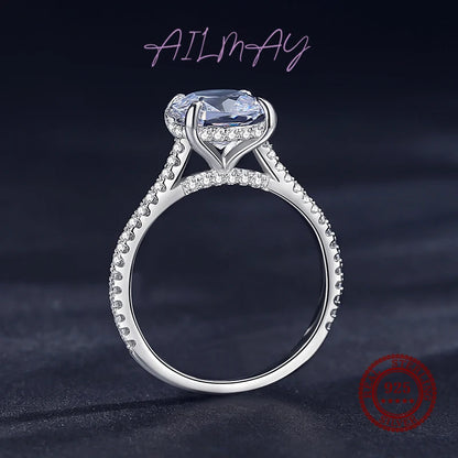 Ailmay Luxury Princess Square Dazzling 5A Zirconi Four Claw Rings For Women Classic Romantic 925 Sterling Silver Fashion Jewelry