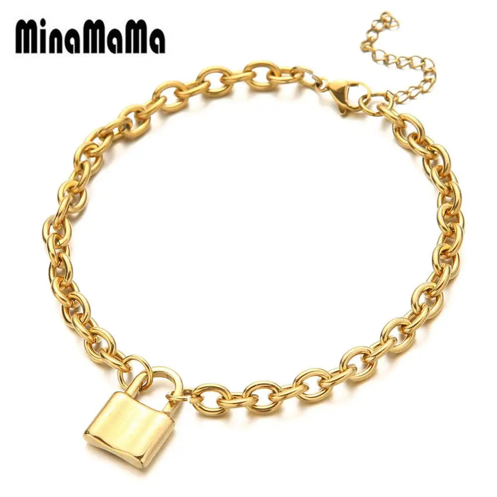 Stainless Steel Padlock Charms Anklets Sandals Foot Jewelry Leg Lock Pendant Anklet Foot Anklet Bracelets For Women Leg Chain