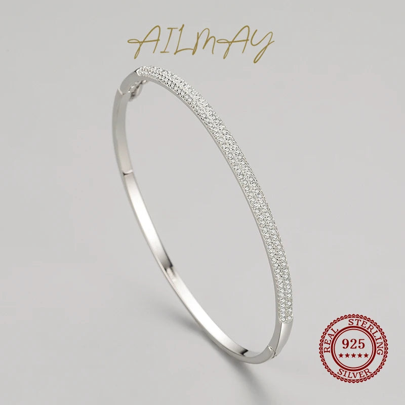 Ailmay Genuine 925 Sterling Silver Fashion Dazzling Clear Zircon Bracelets Crystal Wedding Lady Classic Romantic Jewelry