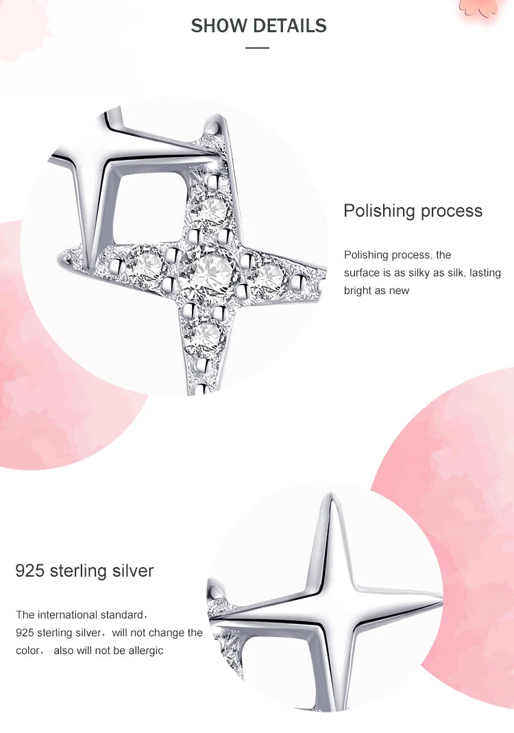 Ailmay Fashion 925 Sterling Silver Charm Sparkling Zircon Little Star  Earrings For Women Girls Party Accessories Jewelry