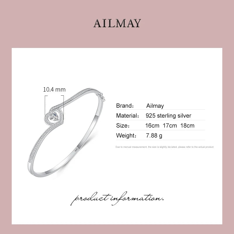 Ailmay Authentic 925 Sterling Silver Charm Heart Dazzling Zircon Bracelets For Women Romantic Wedding Jewelry 2021 New Design