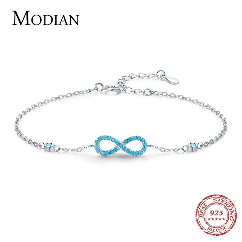 MODIAN Romantic Infinite Love Bracelet 925 Sterling Silver Vintage Natural Turquoise Chain Bracelets For Women Wedding Jewelry