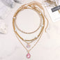 Flatfoosie New Multi-layer Pink Heart Crystal Pendant Necklace For Women Boho Butterfly Rhinestone Tennis Chain Necklace Jewelry