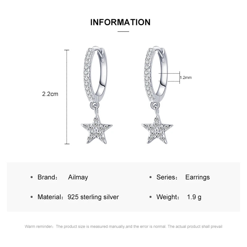 Ailmay Fashion 925 Sterling Silver Star Dangle Earrings Luxury Sparkling CZ For Women Classic Wedding Statement Jewelry