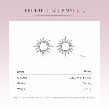 Ailmay 925 Sterling Silver Fashion Sun Flower Shape Sparkling Cubic CZ Stud Earrings For Women Fine Wedding Statement Jewelry