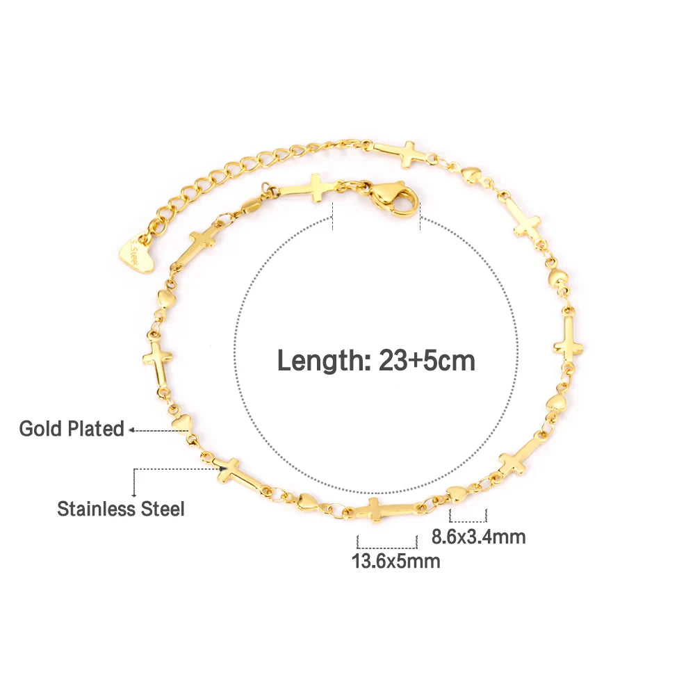 LUXUSTEEL Religion Cross Accessories Anklets For Women Gold Color Fashion Classic Stainless Steel Anklets Bracelets Party Daily