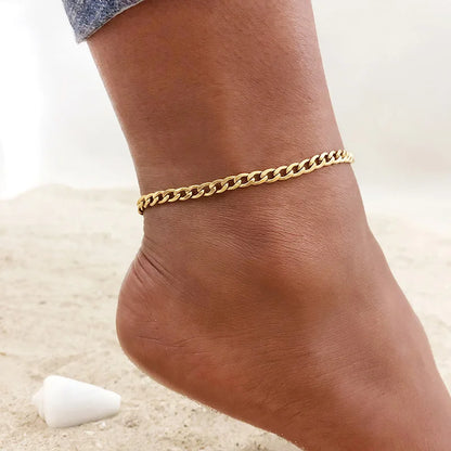 Anti Allergy Stainless Steel Women Snake Chain Anklets, Summer Ocean Beach Ankle Foot Leg Bracelet, Mother Daughter Gift Jewelry