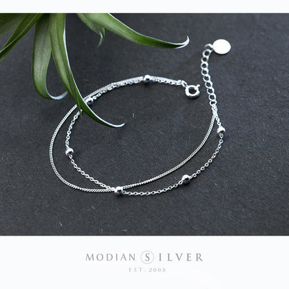 Modian Fashion Simple Beads Line Chain Bracelets For Women 100% 925 Sterling Silver Classic Charm Bracelet  S925 Silver Jewelry