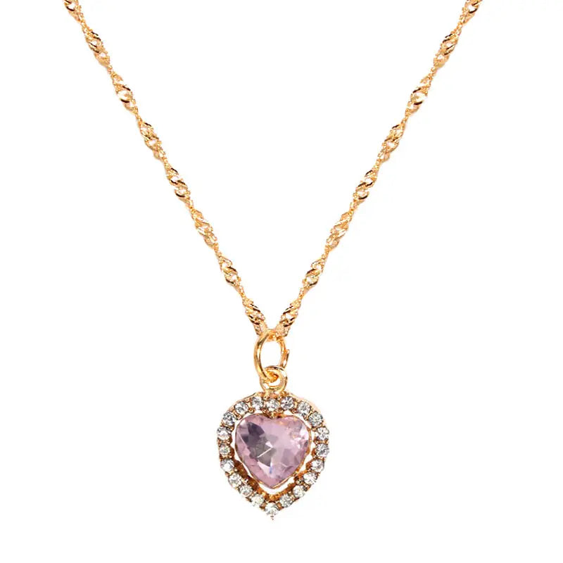 Flatfoosie New Multi-layer Pink Heart Crystal Pendant Necklace For Women Boho Butterfly Rhinestone Tennis Chain Necklace Jewelry