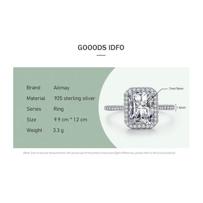 Ailmay Genuine 925 Sterling Silver Emerald Cut Classic Luxury Rectangle 3CT AAAAA CZ Rings For Women Romantic Wedding Jewelry